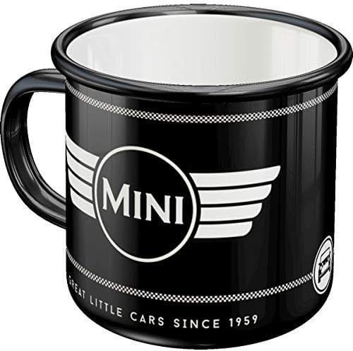 Nostalgic-Art Taza esmaltada retro, Mini – Logo Black – Idea de regalo para aficionados a coches, Copa para camping, diseño vintage con frase, 360 ml