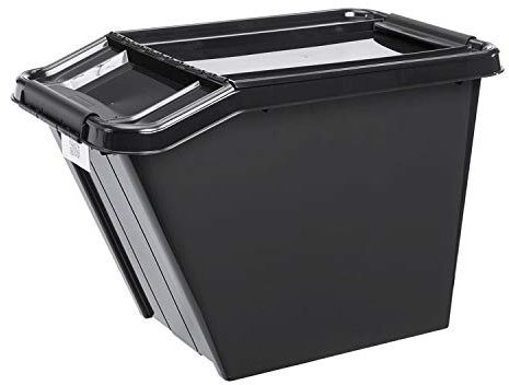 Plast Team ProBox Recycle Aufbewahrungsbox mit Deckel/Kisten mit Deckel QR-Code schwarz (58L)