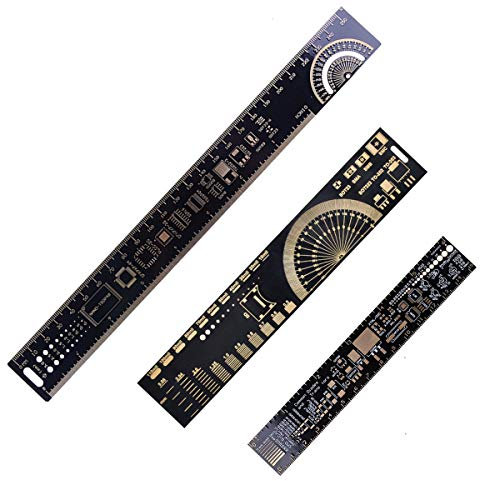Youmile 3PACK / 1Set PCB Lineal 25 cm / 20 cm / 15 cm 3 Größen 3 Typen Multifunktionale PCB Lineal Messwerkzeug Widerstandskondensator Chip IC DIY Kit für Arduino Engineers/Makers