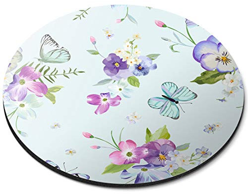 Destination Vinyl Ltd Tapis de souris rond en caoutchouc avec motif floral et papillon vintage - 5 mm - Accessoire de bureau imprimé fantaisie - 14320