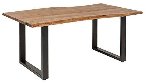 Woodkings® Esstisch Bullwer Holz Akazie, Metallfuß, Tisch mit Baumkante, Baumtisch, Baumkantentisch, Echtholz modern, Design, Massivholz, Küchentisch, Esszimmermöbel, Wohnmöbel (140 x 90 cm, schwarz)