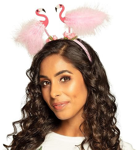 Boland 52568 - Haarreif Flamingos, Einheitsgröße für Erwachsene, Beach Party, Accessoire, Tiara, Mottoparty, Karneval