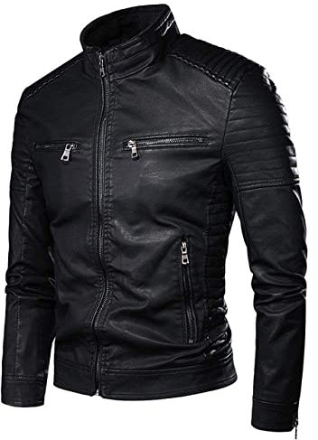 Mens Leather Jacket,Retro Casual Slim Stand Collar Motorcycle Jacket,Winter Men Biker Pocket Design Pu Pilot Jackets Faux Leather Coat,For Riding A Motorcycle,Fancy Dress Parties, Outings, Trips, Et