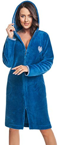 LEVERIE Damen Bademantel/Homewear/Kuschelpullover oder -jacke (made in EU) in tollem Design (S, Blau-Herz)
