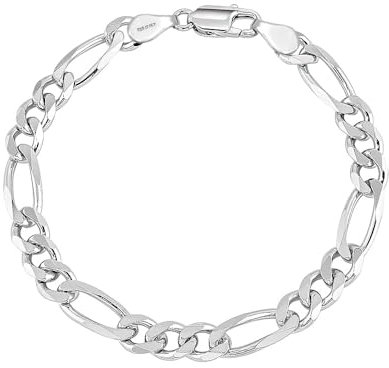 LeCalla Solid 925 Sterling Silver Italian 5 MM Diamond-Cut Figaro Chain Bracelet for Men 9 Inches