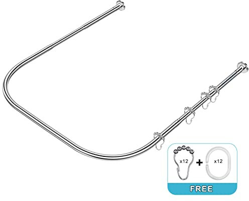 Misounda Asta Per Tenda Da Doccia A U (70-100) x80x(70-100) cm, Bastone Supporto Palo Per Tenda Vasca Da Bagno Doccia Angolare Regolabile Senza Forare, Adatto Per Bagni, Spogliatoi.