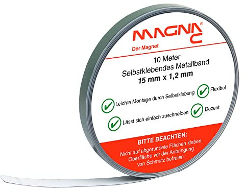 Magna-C® Metallband selbstklebend | weiß | Ideal für Tonies®-Figuren & -Regale | Untergrund für Magnete | flexibel und leicht zuschneidbar | 10m x 15mm x 1,2mm