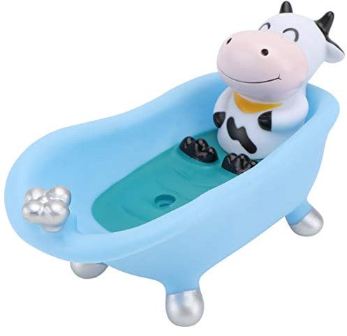 Amosfun Seifenhalter Seifenschoner mit Abtropfwanne Badewanne Tier Figur Design Seifendose Seifenschale für Badezimmer Dusche Bad Küche Kuh Form