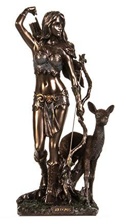 Artemis Diana griechische Göttin mit Hirsch, kaltgegossene Bronze, Statue, 24 cm
