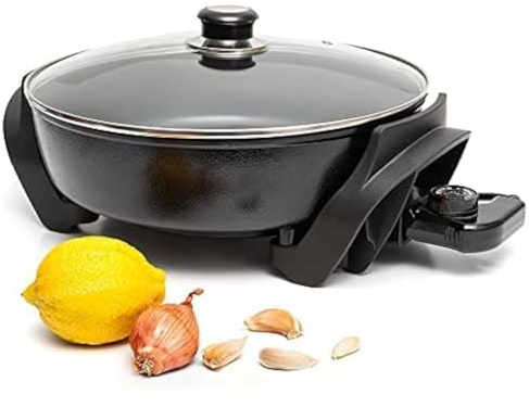 Moss & Stone Round Electric Skillet with Lid, 12-Inch Nonstick Frying Pan