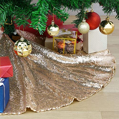 Gonna per albero di Natale, 61 cm, color oro champagne, con paillettes, per decorazioni dell'albero di Natale da 1,2 m