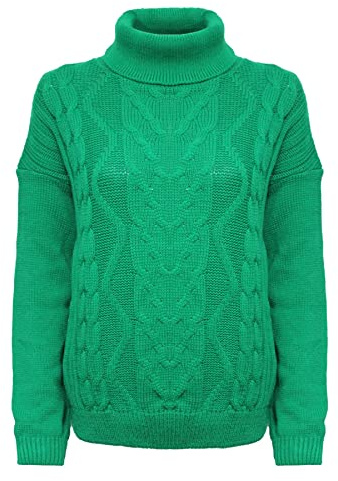 New Ladies Women Knitted High Turtle Neck Cable Knit Baggy Style Jumper Sweater Pullover Top