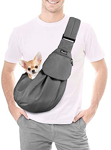 SlowTon Hundetragetasche, Haustier Hundetasche mit verstellbarem, gepolstertem Schultergurt und Fronttasche Tragetasche Hund für Spaziergang Aktivitäten im Freien und Ausflüge(Grau)