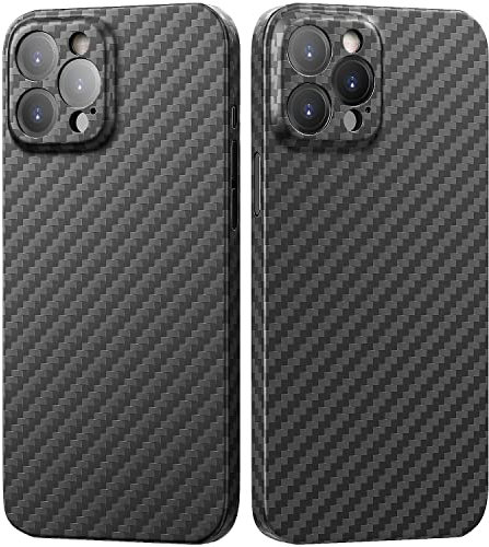 memumi Aramid Fibre Slim Fit Cover for iPhone 13 Pro 6.1, Lightweight, With 3D Grip Touch, Soft Touch Sturdy Durable Carbon Case-Black