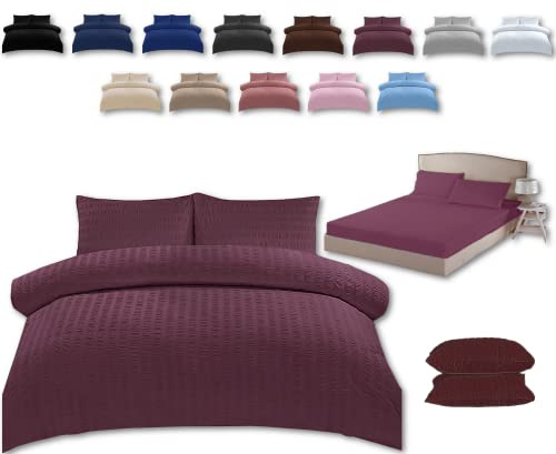 TheWhiteWater Super King Size Bed Duvet Cover Set - 3 in 1 Super King Bedding Set - Duvet Cover + Fitted Sheet + 2 Matching Pillowcases (Purple, Super King - Duvet Cover + Fitted Sheet)