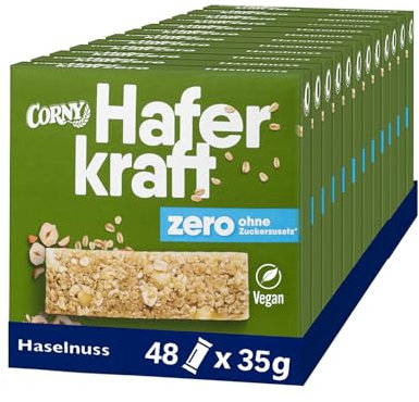 Haferriegel Corny Haferkraft Zero Haselnuss, ohne Zuckerzusatz, 125 kcal pro Riegel, vegan, 48x35g