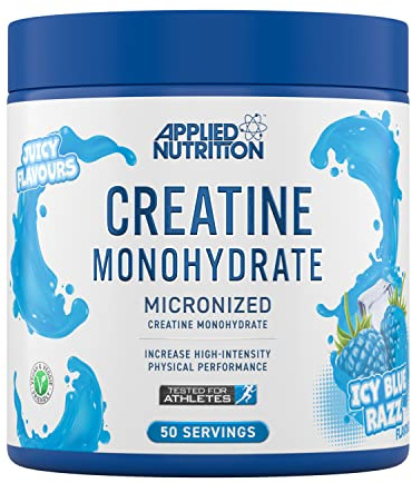 Applied Nutrition Creatine Monohydrate Powder ICY Blue Razz 250g | Tested for Athletes Micronized Creatine Monohydrate - Strength, Muscle, Power - 5g Per Serving (50 Servings)