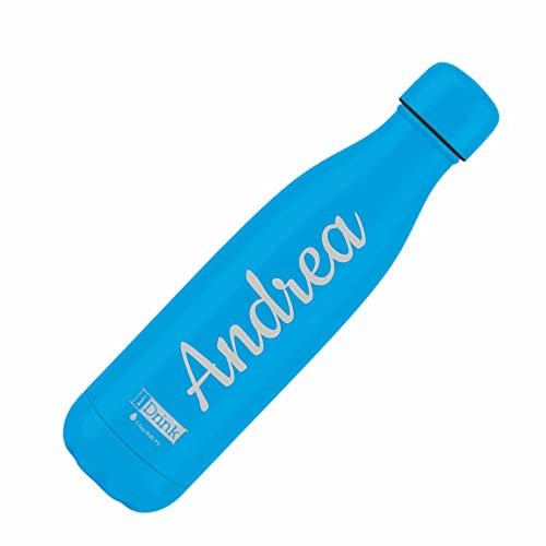 Borraccia Termica I-drink Personalizzata Colorata in Acciaio Inox personalizzabile da 500 ml, Isolata a tenuta stagna per Sport, Bambino, Bambina | 24h freddo & 12h caldo (Blu)