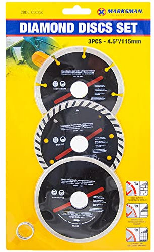 3 Pcs MARKSMAN Professional 4.5” BLACK Diamond Discs Set Cutting Blades 115mm DIY Cutter Angle Grinder Brick Stone Construction UK FREE P&P