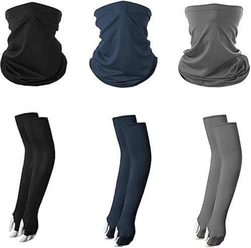 PolyMath 3 Pack Multifunctional Headwear 3 Pair Sun Protection Sleeves, Outdoor Sports Windproof Cooling Breathable UV Protection Set for Men&Women Protect Face Neck and Arms
