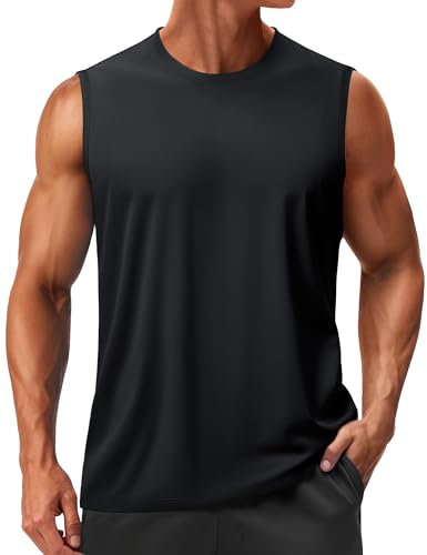 TACVASEN Herren Ärmelloses Tank Top Achselshirts Sport UPF 50+ UV Tshirt Schnelltrocknend Muskelshirts Fitness für Running Jogging Gym (M, Schwarz)