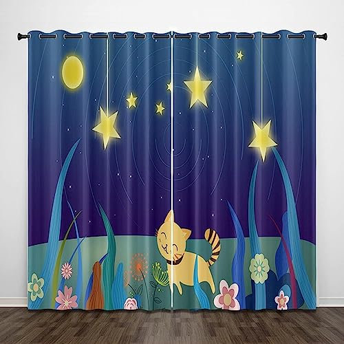 SJSXWQN Vorhang Blaue Sterne Gardinen mit Ösen Vorhang Blickdicht Thermo Verdunklungsvorhänge Schiebegardinen für Schlafzimmer Wohnzimmer H 260 x B 140 cm 2er Set