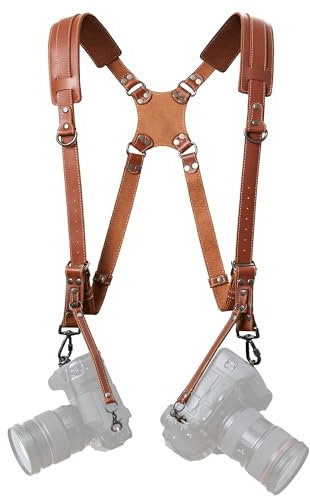 Padwa Lifestyle Tan Dual Camera Harness Strap for Two-Cameras - Dual Shoulder Full Grain Leather Harness,Multi Double Camera Gear for DSLR/SLR Strap,Double Camera Harness for Photographers