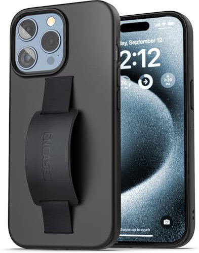 ENCASED Finger Loop Case, Designed for iPhone 15 Pro Max (2023) Hand Strap Grip Cover with Soft-Touch Silicone Phone Holder (Black)
