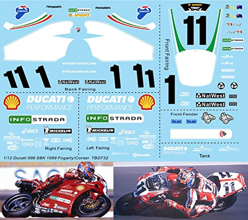 Generisch 1/12 Waterslide Decals für Ducati 996 R Fogarty Corser SBK Superbike 1999 TB Decal TBD732
