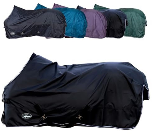 Marengos - Regendecke 420D Economic – leichte Pferdedecke für Regen – atmungsaktiv & wasserdicht – Weidedecke mit Kreuzgurten – Outdoordecke für Pferde – 165 cm in Schwarz
