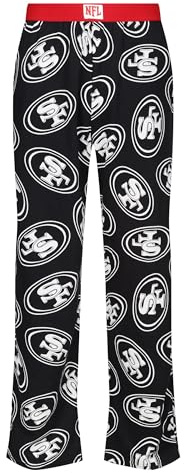 Recovered NFL Football Lounge Pants - Adults San Francisco 49ers Black All Over Print Cotton Fabric PJs Pyjamas Bottom for Loungewear Nightwear