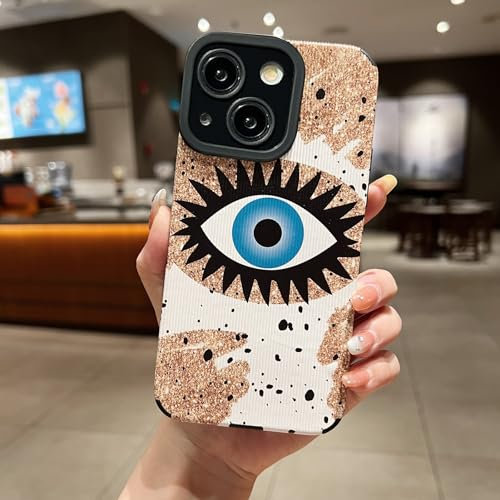 Tewwsdi Cute Evil Eye Phone Case Compatible with iPhone 13 Funny Design for Women Slim Fit Aesthetic Faux Leather Protective Cover for Apple iPhone 13-Blue Eye