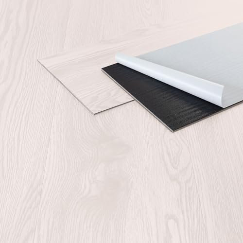 ML-Design Deluxe PVC Bodenbelag, Selbstklebende Vinyl-Dielen, Vinylboden, 91,5 cm x 15,3 cm x 2 mm, Dicke 2 mm, 2,23m²/16 Dielen, Weiß Eiche, Holzoptik, rutschfest, wasserfest, Einfache Verlegung