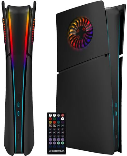 ElitePlay Black PS5 Slim Digital Faceplate with LED Lights Vents Cooling Cover Replacement Plates Shell Accessory for Playstation 5 Slim Digital Edition