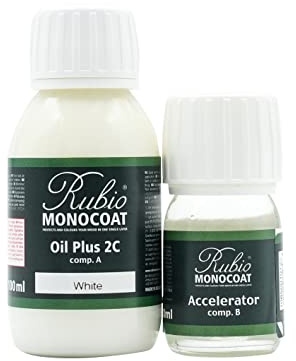Rubio Monocoat Holzöl-Finish 5 m² - White | Oil Plus 2C | Schnell trocknendes, umweltfreundliches Leinsamen-Holzöl für den Innenbereich, inkl. Beschleuniger (Teil B) | Protector | 130 ML