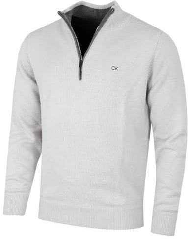 Calvin Klein Mens 2025 1/2 Zip CK Golf Sweater - Light Silver - L