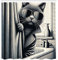 ABAKUHAUS Katze Duschvorhang, Lustige Katze in Trenchcoat Cooler Detektivtier in Einer Badewanne Monochrom, Stoffliches Gewebe mit Haken, 175 x 200 cm, Dunkelgrau Blasses Sepia