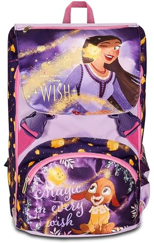 SEVEN Mochila escolar extensible de Disney, diseño de corazón fuerte, color morado, doble compartimento con portabotellas, para niñas, princesas Disney, multicolor, Taglia unica, extensible