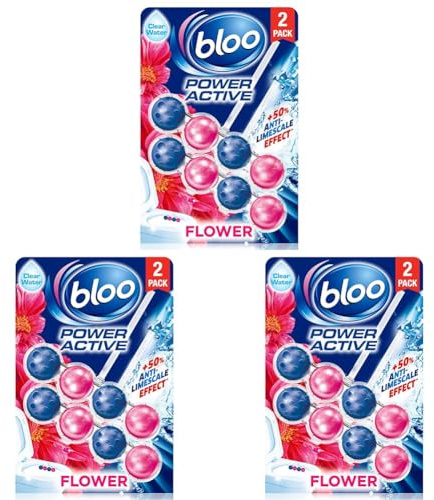 Bloo Power Active Toilet Rim Block, Fresh Flowers, 2 x 50g (Pack of 3)