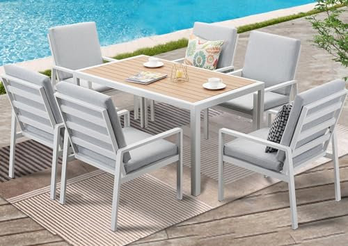 GLP Gartenlounge-Set Garten-Essgruppe, (Gartenmöbel Set, 7-TLG., 6 Sessel, 1 Esstisch, inkl. Auflagen, Aluminium), Wetterfest Gartenlounge Set, 9400-P1+P2