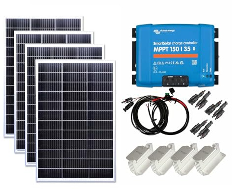 LOWENERGIE 600w Mono Solar Panel Kit Charging MPPT Smart Controller Battery Z-Mount with Mounting Brackets, Cables & T-Branches