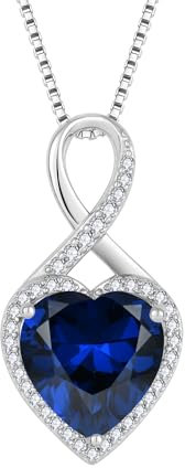 FJ Unendlichkeit Kette Damen 925 Sterling Silber Herz Saphir Halskette Anhänger September Geburtsstein Schmuck für Frauen Mutter Freundin Mama