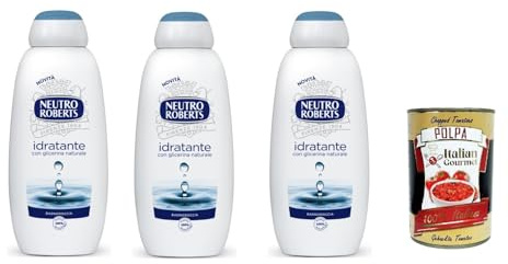 Neutro Roberts Bagnoschiuma idratante Bagnodoccia, Körperbade-, Feuchtigkeits- und Umhüllungsformel, Mit Glycerin von 100% natürlicher Herkunft, 3x 450 ml + Italian Gourmet polpa 400g