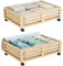 Bamboo Under Bed Storage Containers- Underbed Organizer with Wheels with Large Dust Bag,Sturdy Wood Rolling Under the Bed Shoe Storage Organizer Drawer 2 Packs (Nature, Small)
