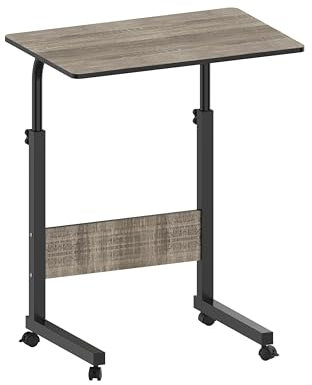 Laptop Table On Wheels Portable Desk Workstation Height Adjustable Tray On Wheels Tray Table Stand Multi-Use Home Desk For Elderly Over Bed Sofa Over Bed Table - WOODEN EFFECT/BLACK