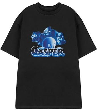 Casper Unisex Black Short Sleeved T-Shirt | Friendly Ghost Graphic Tee | Classic Cartoon Character Top for Men and Women | Retro Casper & Friends Apparel Gift