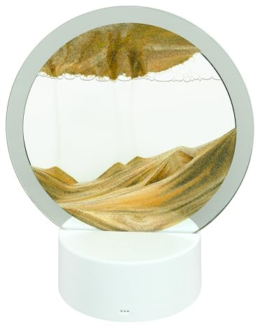 Global Gizmos 55209 3D Sand Art Table Lamp/Round Glass Frame Display with LED Light / 360 Degree Rotation/Office & Desk Decoration / 7” Size
