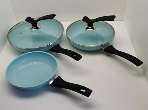 Set di 3 padelle antiaderenti in ceramica, 20cm, 24cm, 28cm, con rivestimento in pietra verde