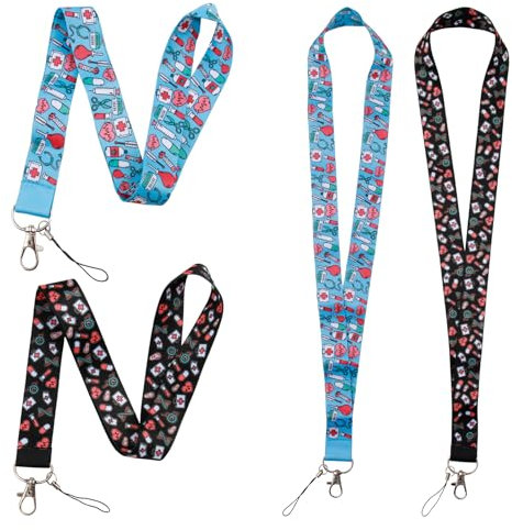 2PCS Cordons pour Badge D'infirmière, Lanyard Ensembles Lanière avec Courroie de Cou de, Lanière de Cou de Qualité Motif pour Clés, Carte D'identité, École, Bureau, Tour de Cou Infirmiere (2)
