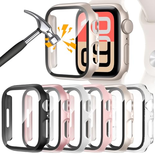 6-Stück Hülle für Apple Watch Series 9/8/7 45mm | Harte PC-Schutzhülle mit Displayschutz, Gehärtet Displayschutzfolie, Kratzfest & Stoßfest, Ultradünn